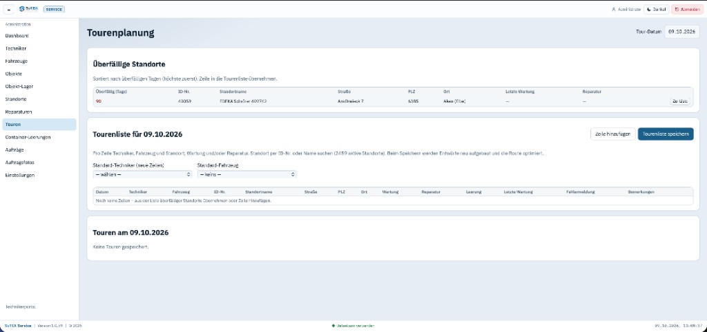 SuTEX Service – Anwendung